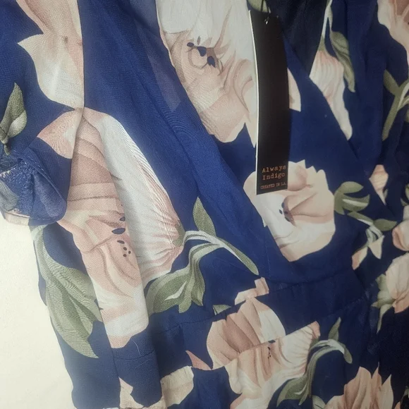 Always Indigo Faux Wrap Flowy Floral Maxi Dress 2X NWT 24 PTP Navy Pink Floral - Picture 6 of 12